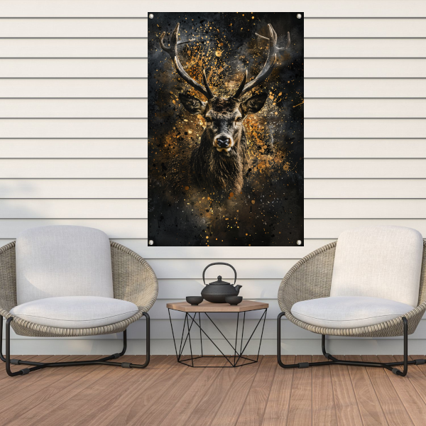 Mysterieus hert met abstracte gouden spatten tuinposter