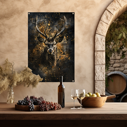 Mysterieus hert met abstracte gouden spatten tuinposter