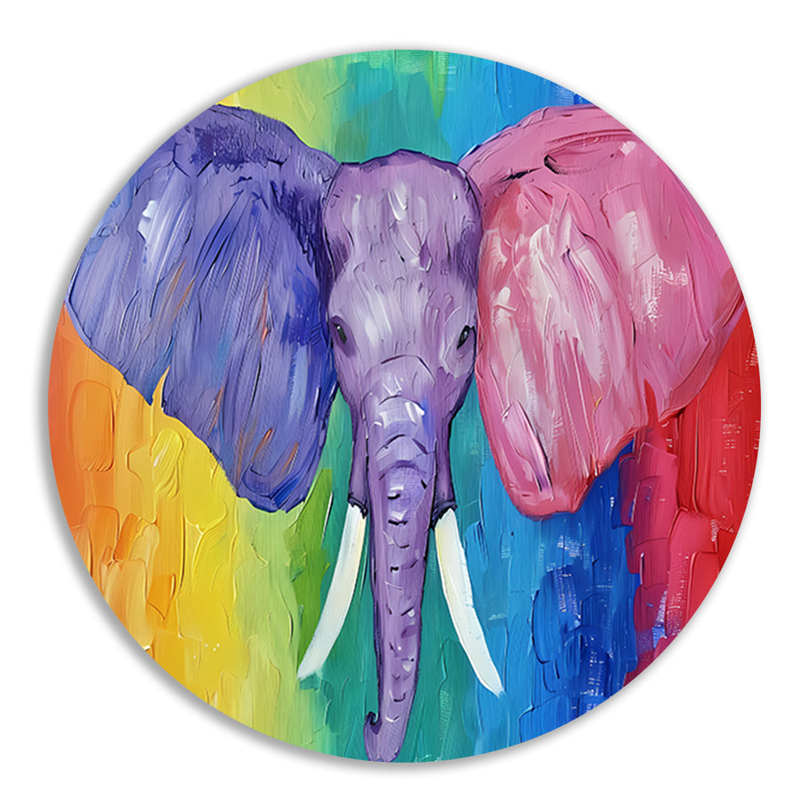 Abstracte kleurrijke olifant schilderij aluminium muurcirkel