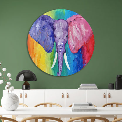 Abstracte kleurrijke olifant schilderij aluminium muurcirkel