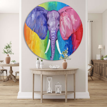 Abstracte kleurrijke olifant schilderij aluminium muurcirkel