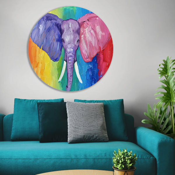 Abstracte kleurrijke olifant schilderij aluminium muurcirkel