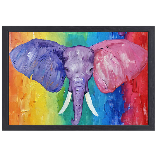Abstracte kleurrijke olifant schilderij canvas met baklijst