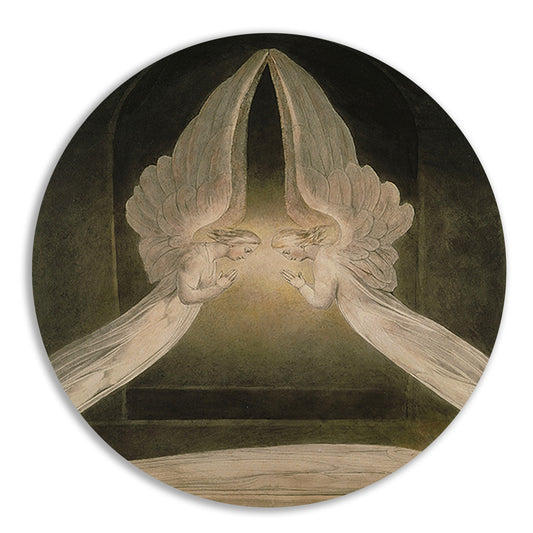 Christus in het graf, bewaakt door engelen - William Blake aluminium muurcirkel