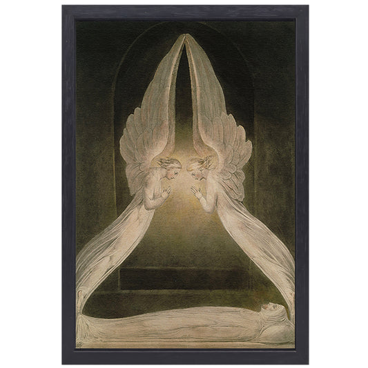 Christus in het graf, bewaakt door engelen - William Blake canvas met baklijst