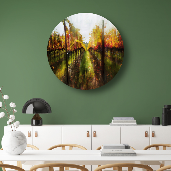 Herfstpalet in de wijngaard aluminium muurcirkel