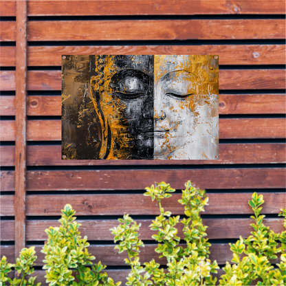 Abstracte Visie op Boeddha met Gouden en Zwarte Tinten tuinposter