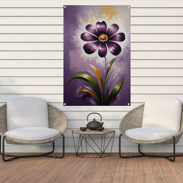 Paarse Bloem Impressie op Moderne Achtergrond tuinposter