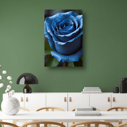 Blauwe roos bedauwd in ochtendlicht acrylglas