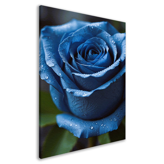 Blauwe roos bedauwd in ochtendlicht canvas