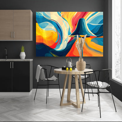 Abstracte lamp en golvende kleurencanvas