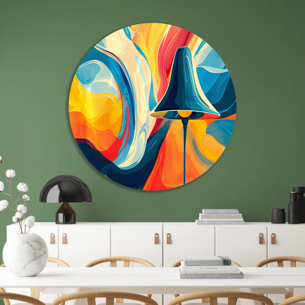 Abstracte lamp en golvende kleuren forex muurcirkel