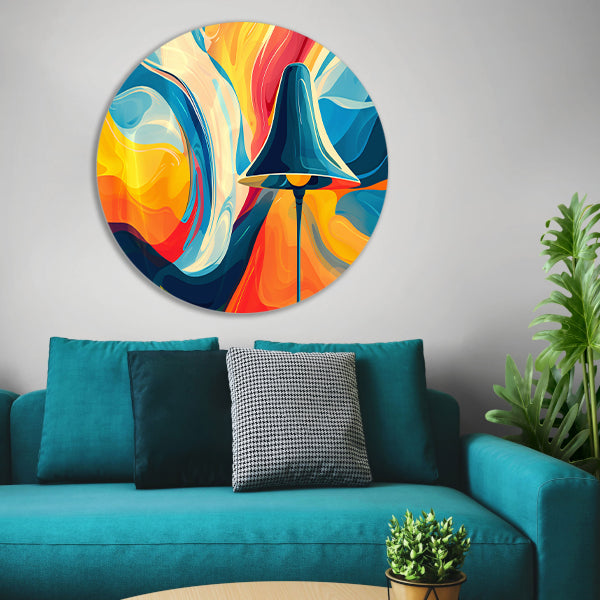 Abstracte lamp en golvende kleuren forex muurcirkel