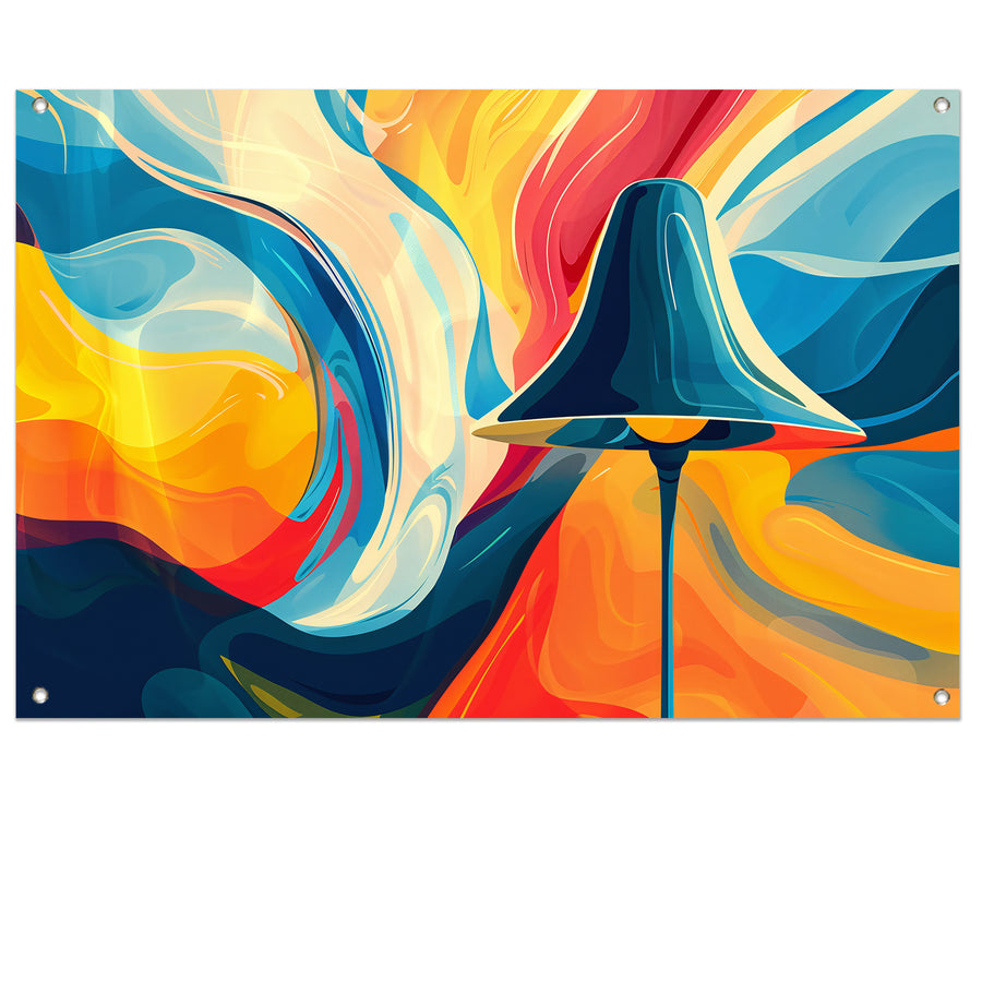 Abstracte lamp en golvende kleuren tuinposter