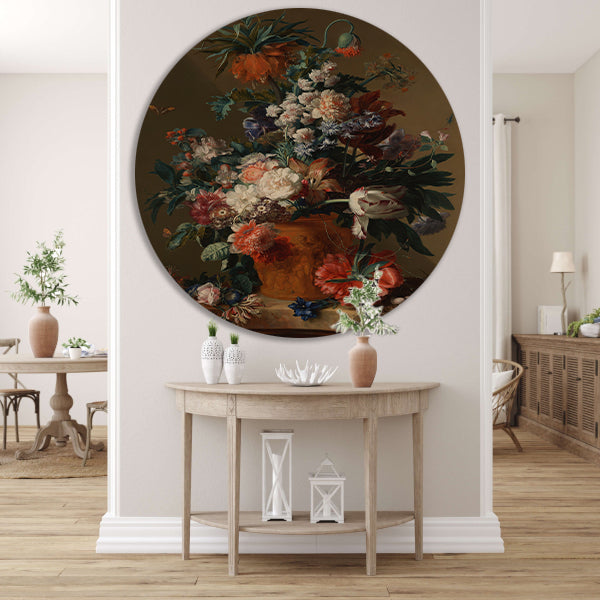 Vaas met bloemen - Jan van Huysum forex muurcirkel