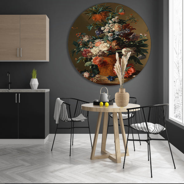 Vaas met bloemen - Jan van Huysum forex muurcirkel