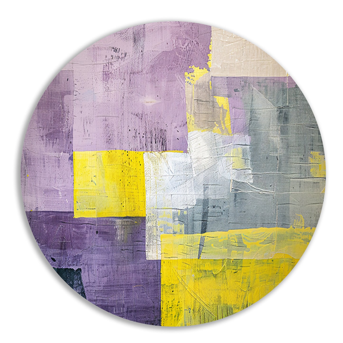 Abstract schilderij met contrasterende kleurvlakken aluminium muurcirkel