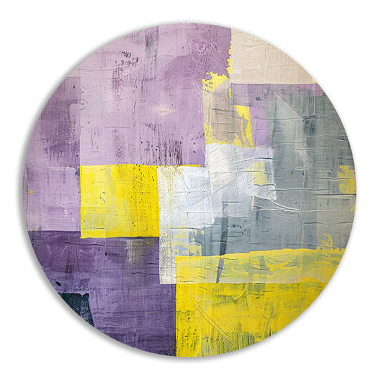 Abstract schilderij met contrasterende kleurvlakken aluminium muurcirkel