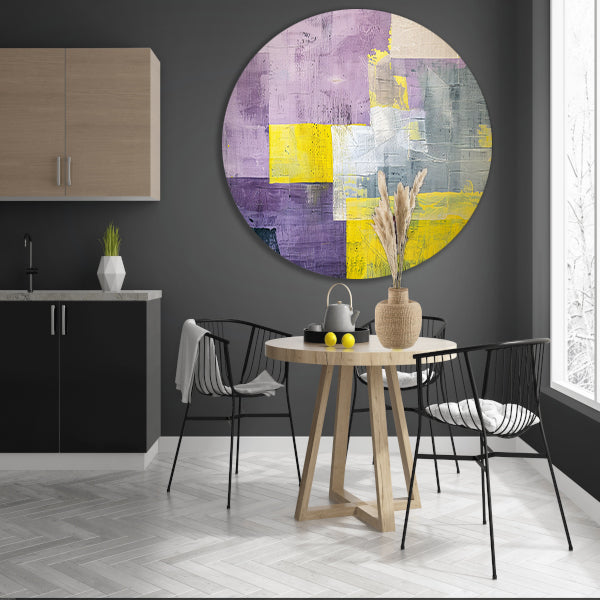 Abstract schilderij met contrasterende kleurvlakken forex muurcirkel