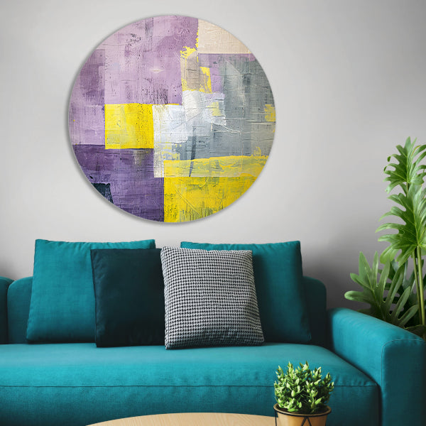 Abstract schilderij met contrasterende kleurvlakken forex muurcirkel
