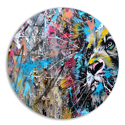 Abstracte leeuw in levendige graffiti-stijl aluminium muurcirkel
