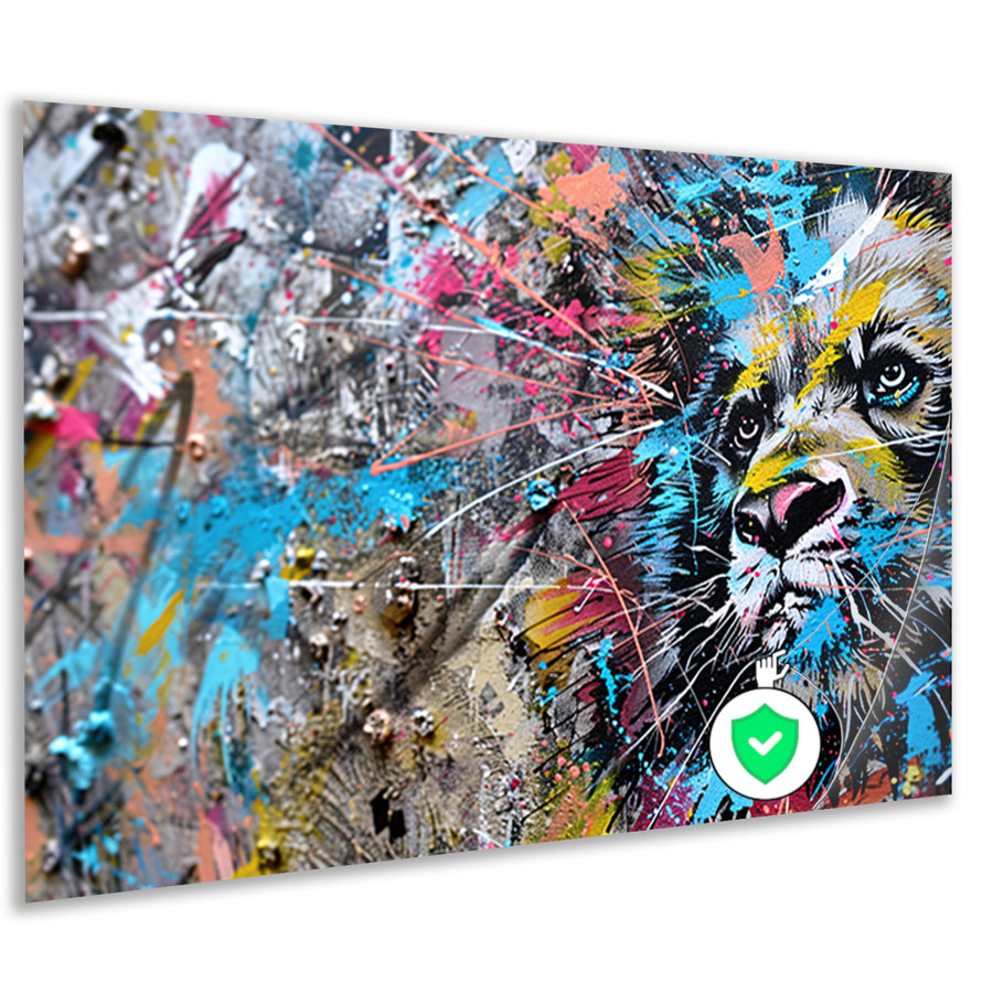 Abstracte leeuw in levendige graffiti-stijl poster