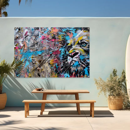 Abstracte leeuw in levendige graffiti-stijl tuinposter