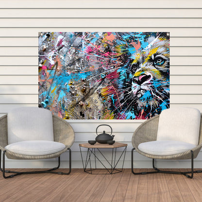 Abstracte leeuw in levendige graffiti-stijl tuinposter