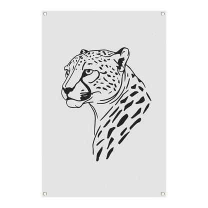 Zwart-witte minimalistische cheetah lijntekening tuinposter