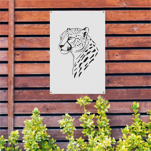 Zwart-witte minimalistische cheetah lijntekening tuinposter