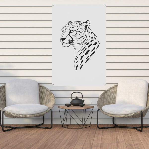 Zwart-witte minimalistische cheetah lijntekening tuinposter