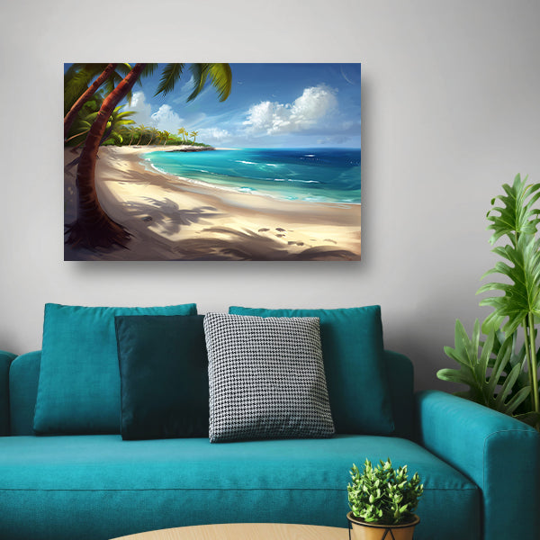 Strand met palmbomen en helder water   acrylglas