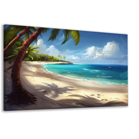 Strand met palmbomen en helder water   canvas
