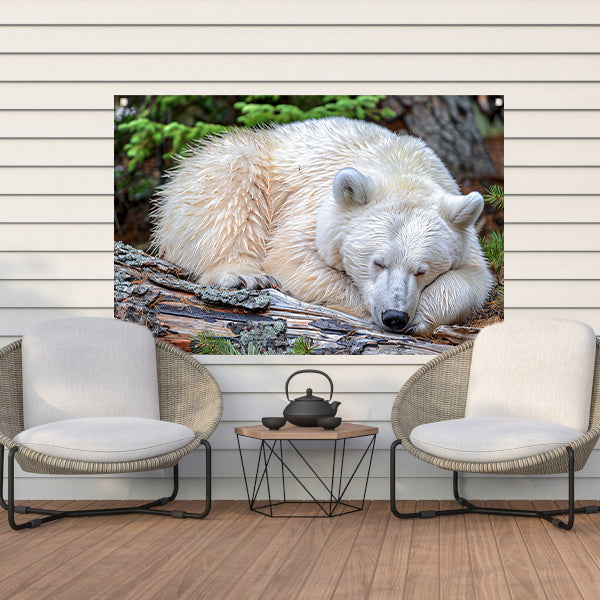 Slapende beer op boomstam in de natuur tuinposter