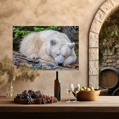 Slapende beer op boomstam in de natuur tuinposter