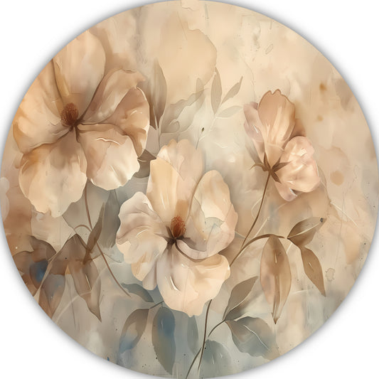 Sepia bloemenkunst met elegante natuurlijke vormen aluminium muurcirkel