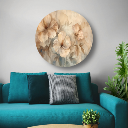 Sepia bloemenkunst met elegante natuurlijke vormen aluminium muurcirkel
