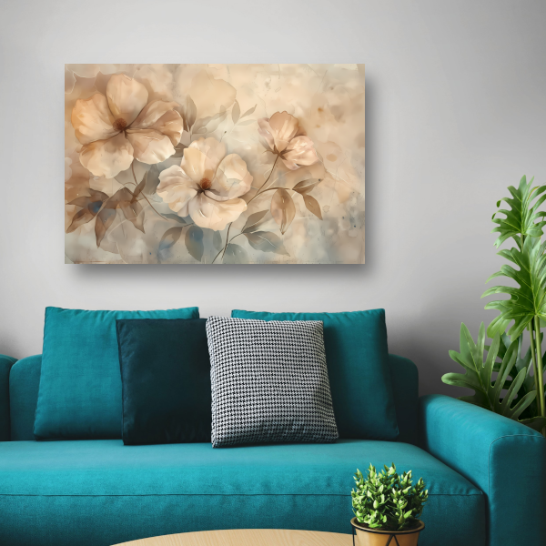 Sepia bloemenkunst met elegante natuurlijke vormen canvas