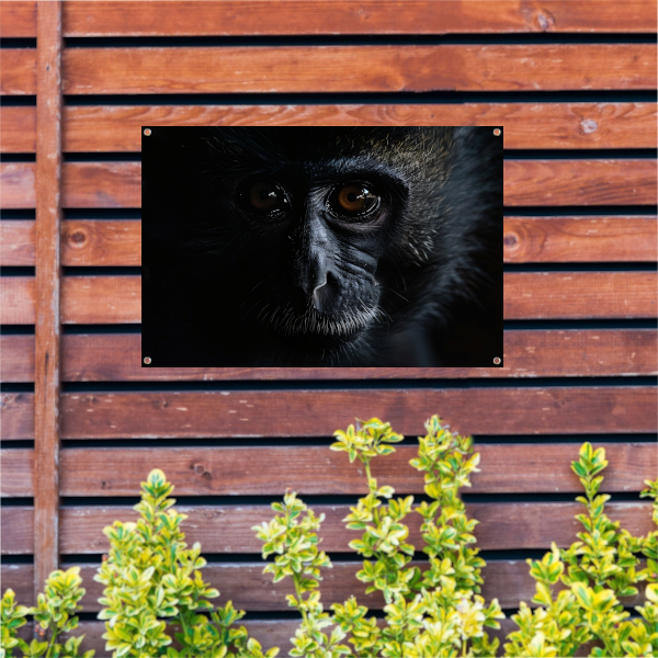Doordringende Blik van een Aap in het Donker tuinposter