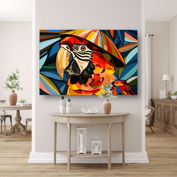 Kleurrijke abstracte papegaai met bladeren poster