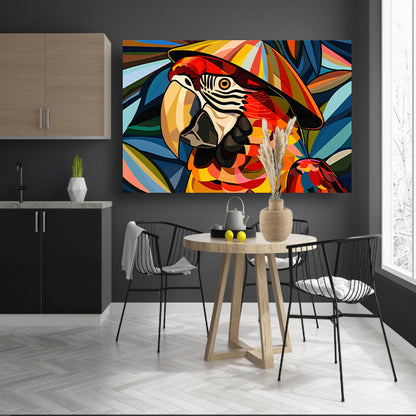 Kleurrijke abstracte papegaai met bladeren poster
