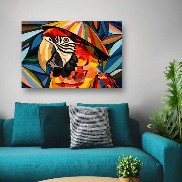 Kleurrijke abstracte papegaai met bladeren poster