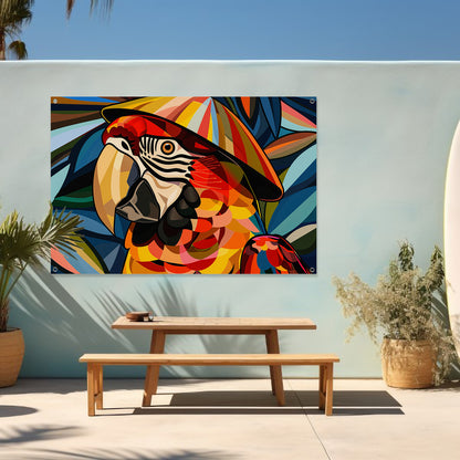 Kleurrijke abstracte papegaai met bladeren tuinposter