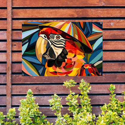 Kleurrijke abstracte papegaai met bladeren tuinposter