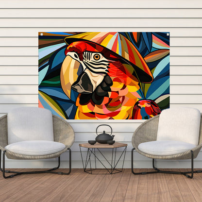 Kleurrijke abstracte papegaai met bladeren tuinposter