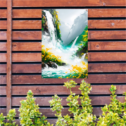 Abstracte waterval in kleurrijk natuur landschap tuinposter