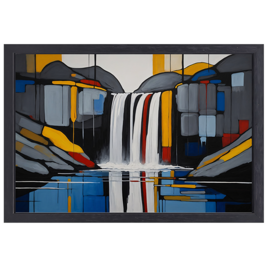 Reflecterende Waterval in Moderne Abstractie canvas met baklijst