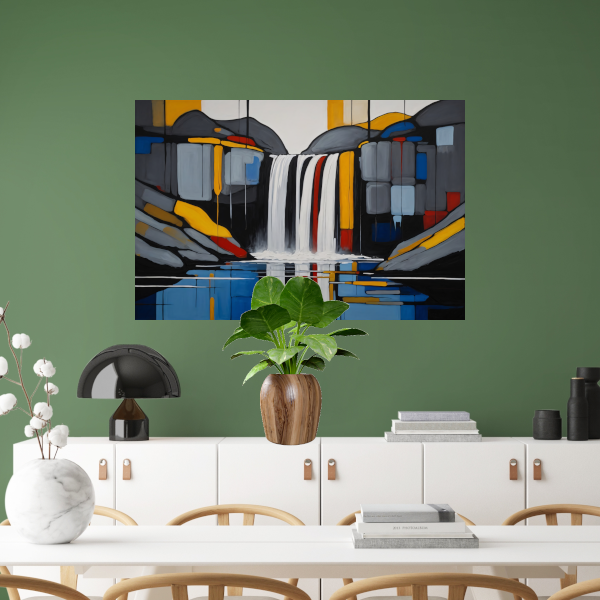 Reflecterende Waterval in Moderne Abstractie poster