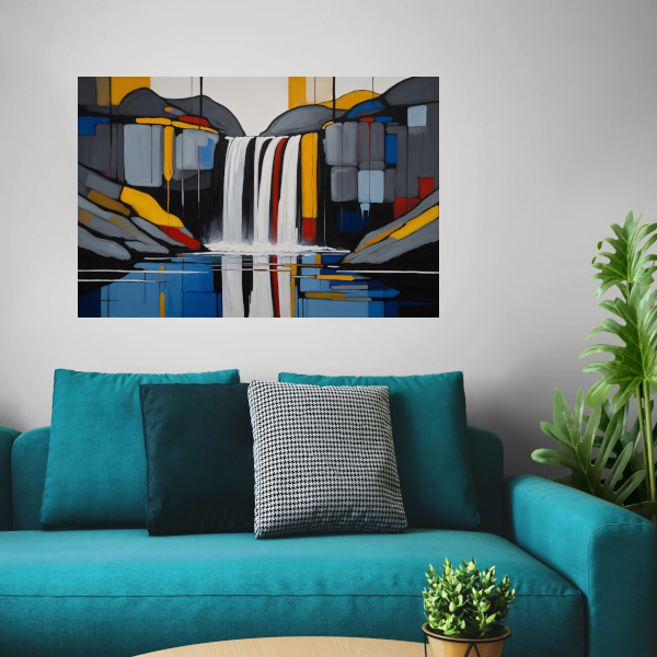 Reflecterende Waterval in Moderne Abstractie poster