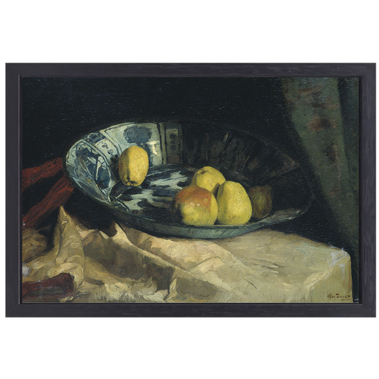 Stilleven met appels op een Delfts blauwe schaal - Willem de Zwart canvas met baklijst